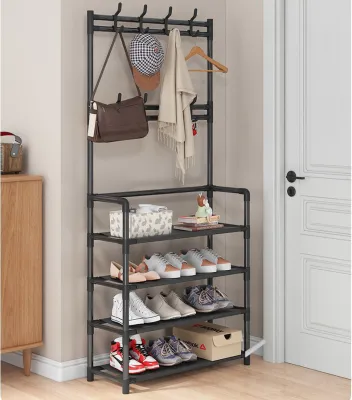 Kệ Để Giày Dép Chữ L Thiết Kế Treo Đồ Đa năng Kệ Đa Năng Lắp Ghép 4 Tầng Kèm 8 Móc Treo Đồ Chất Liệu Thép Chắc Chắn Tramanhshop