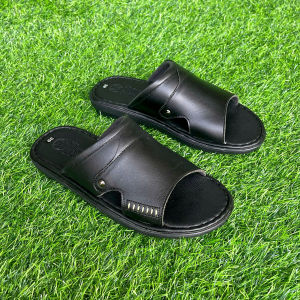 Dép Nam Thời Trang Da Bò Trơn Đế 3cm Trường Hải 2 Màu Đen/Nâu Full Đế