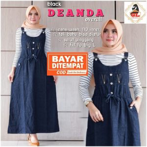 Overall Jeans Jumpsuit Rok Jeans Panjang Deanda Baju Kodok Denim Polos Gamis Lebaran