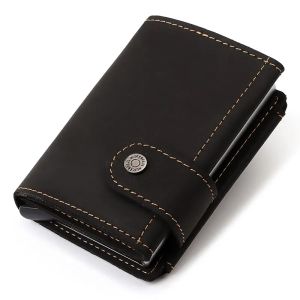 Vintage Crazy Horse Leather Men Wallets RFID ProtectionMetal Card Holder Wallet Zipper Coin Pocket for Man2026
