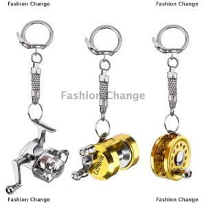 [COD] Fashion Change 1Pcs Alloy Fishing Reel Drum Pendant Keychain Key Wheel Outdoor Fishing Tackle