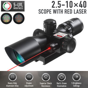 2.5-10x40E Tactical Scope Red Green Illuminated Optics Reflex Sight With Red La-ser Combo For 20mm