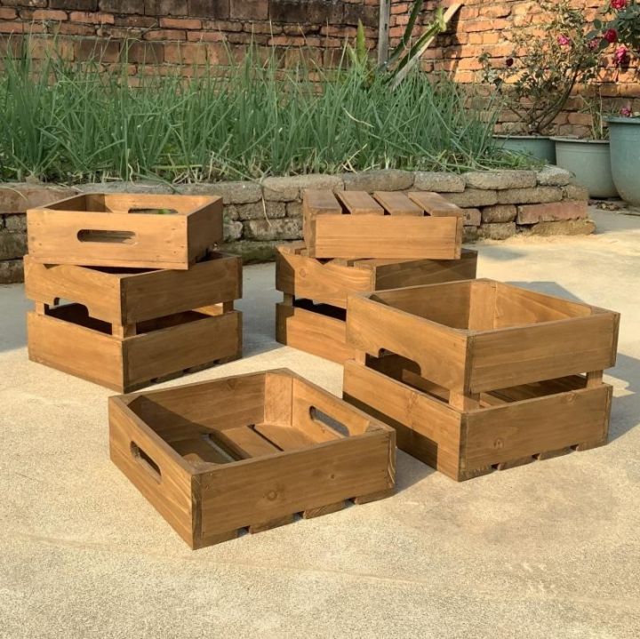 Rustic Decorative Wood Box Crates Organizer Stacking Kitchen Pantry