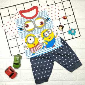 Setelan Anak Usia 6bulan-2tahun Bahan Spandek Gambar Minions 2