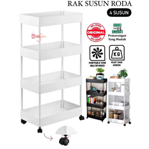 BAS square rak troli rak dapur rak serbaguna 4 tingkat dengan roda