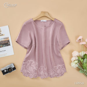 Áo kiểu thiết kế trang nhã chất liệu lụa dập nhăn rũ tự nhiên AN4L0950 Thời trang Thiều Hoa