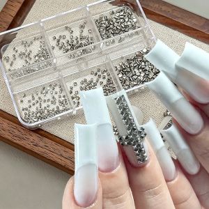 WENKEN Metal Spike Studs Nail Art Rivets Kit 6 Grids/Box Silver DIY Nail Embellishments 3D Nail Art Sequins Set Manicure Accessories