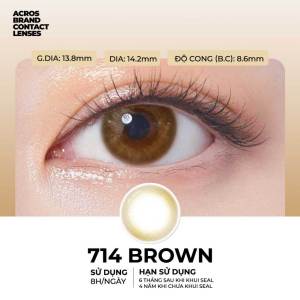 (HOẢ TỐC SG) Kính áp tròng màu Nâu cappuccino 714 BROWN ACROS – Lens dùng 6 tháng đeo 8h/ngày