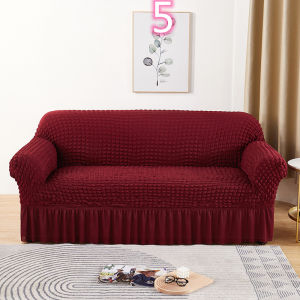 Fast Shippi11ng+High Quality+Free Foam Strips]Seersucker Sofa Cover with Elastic Skirt 1 2 3 4 Seater L-shaped Corner Sofa High Stretch 3D Bubble Cloth Elastic All-inclusive Universal Stretchable Muti-sizes Anti-Skid Stretch Protector +Foam Stick
