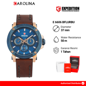 Jam Tangan Wanita S Expedition Multifunction E 6606 BFLURBU Blue Dial Brown Leather Strap