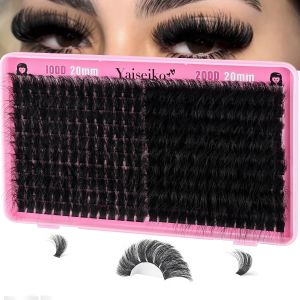 Yaiseiko Lash Clusters Kit 100D+200D Thick Volume Eyelash Clusters Kit 12-25mm Wispy Individual Lashes D Curl Long Cluster with Lash Bond and Seal Waterproof DIY Lash Extension Kit(KIT-280PCS)