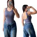Freya Padded U-Back With Chest Pad Knitted Basic Comfy Sleeveless Open Back Casual Top For Women. 