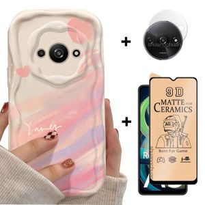 For Xiaomi Redmi A3 Phone Case and Redmi A3 Privacy Ceramic Membrane + Camera Lens Film 3in1 Gentle Wind Love Smudged Cream Phone Case