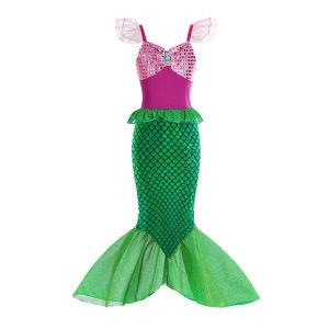 Kids Girl The Little Mermaid Ariel Cosplay Dress Children Fish Scale Fish Tail Skirt Mermaid Princess Dress Halloween Themed Party Fancy Dress