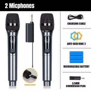 Professional Wireless Microphone with Receiver UHF Handheld Rechargeable Dynamic Microphones for Singing Karaoke FM Conference Speech Recording Cordless Charging Mic