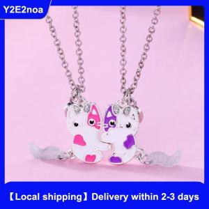 【Local shipping】 2Pcs set Cartoon Cat Shape Pendant Chain Best Friends Necklace BFF Friendship Childrens Jewelry Gift For Girls