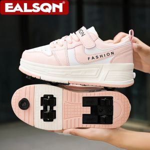 New Roller Skates Shoes Kids Four Wheels With Sneaker Detachable Roller Shoe Breathable Fashion Children Walking Shoes Kid Gifts