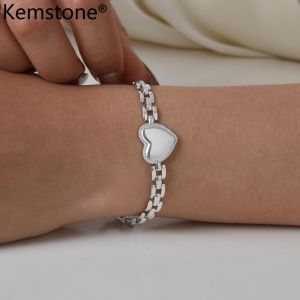 Kemstone Heart-Link Stainless Steel Gold Tone Bracelet Fashion Jewelry for Women