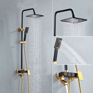 Shower Kamar Mandi 4 Dalam 1 Set Shower  Dengan Faucet Sprayer Faucet Panas Dan Dingin Set Kamar Mandi Besi Tahan Karat Emas Hitam