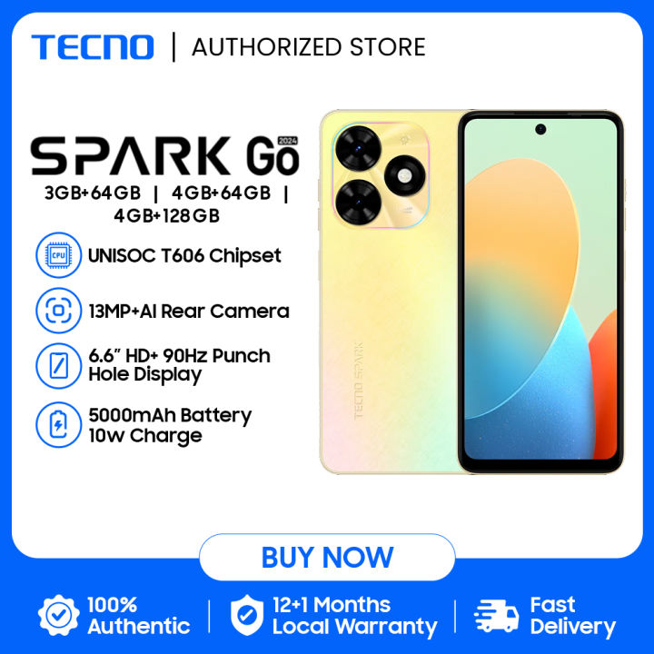 Tecno Spark Go 2024 Smartphone, 3GB+64GB / 4GB+64GB / 4GB+128GB, Unisoc  T606, 13MP Dual Rear Camera, 6.6” HD+ Display, 5000mAh Battery