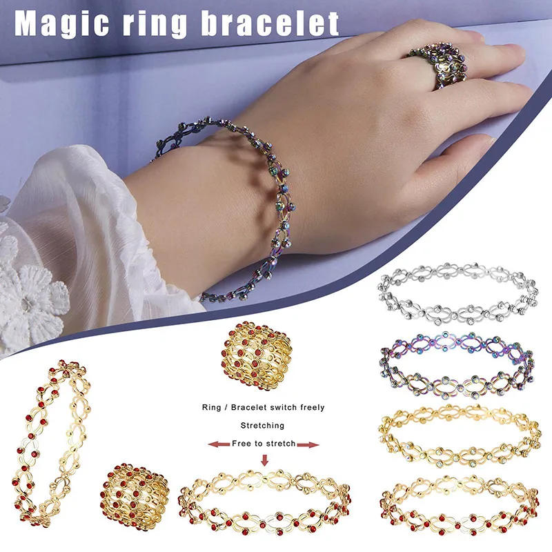 2 in 1 Folding Retractable Rings Bracelet Magic Rhinestone Rings Deformable  Brac | eBay