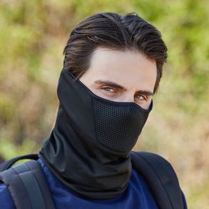 PUREGLOW Breathable Driving Face Hiking Face UV Protection Face Scarves Solid Color Face Gini Mesh With Neck Flap Women Sunscreen Veil Men Fishing Face Ice Silk Summer Sunscreen
