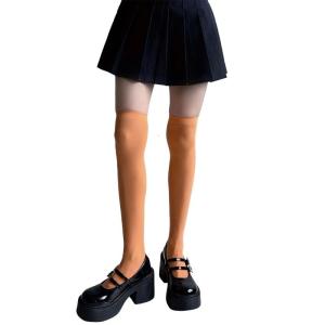 Women Silk Thigh High Stockings Japanese Harajuku Colorful Opaque Anime JK Girl Cosplay Over Knee Long Socks Hosiery