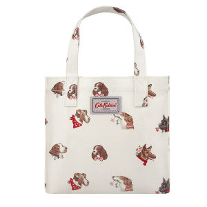 Cath Kidston S Bookbag Small Size Open Top Handled Handbag Lunch Bag Water Resistant Oilcloth Tote Dog Portraits Pattern Warm Cream Color 105008215716102