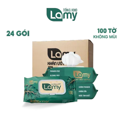 TỔNG KHO_Thùng 24 gói khăn ướt Lamy không cồn không parabens cao cấp dành cho em bé gói 100 tờ