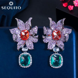 SEQUITO Bông Tai Dài Đính Đá Quý Cắt Hình Công Chúa Cổ Điển Bằng Đá Zirconia Siêu Nhỏ Phóng Đại Cho Nữ SE349