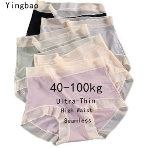 Yingbao Plus Size Panties Woman Summer New Underwear Womens Ultra-Thin Tce silk High waist Seamless Lace Ladies Female Brief