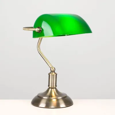 Traditional Antique Brass + Green Bankers Table Office Desk Lamp Lounge Light
