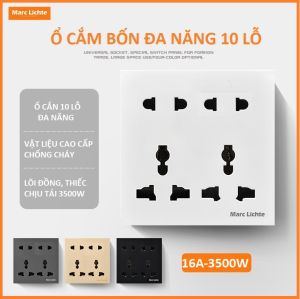 Ổ cắm điện Marc Lichte xám 10 lỗ 16A âm tường chính hãng chống cháy nổ chuẩn Châu Âu giá Việt Nam