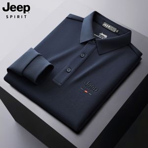 JEEP SPIRIT Mens Polo Shirt Large Loose New Long Sleeve T-shirt Fashion Business Polo Collar T-shirt Men