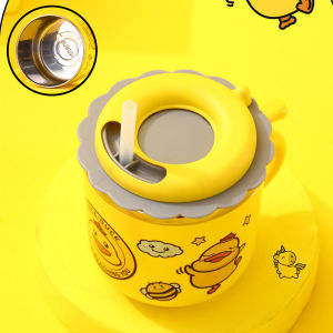 ถ้วยน้ำเด็กสแตนเลส 304 แก้วน้ำเด็ก 270ml ถ้วยนม ถ้วยการ์ตูน ถ้วยพร้อมฝาปิดหลอดซิลิโคน มีมาตราส่วน สองชั้นกันความร้อน ND