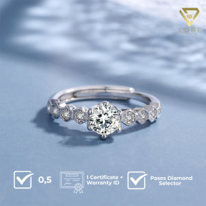 LORE Jewellery - Cincin Moissanite Lapis Emas 18K - Hexagonal Moissanite Ring 0.5/1.0/2.0 Carat [GRA Certificated and After Sales Warranty]