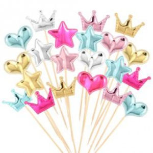 Glitter Heart Cupcake Toppers Colorful Cake Decoration Heart and Star Cake Toppers Cute Wedding Cake Decoration Supplies