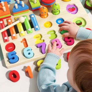 GFBB Educational Geometric Shape Matching Game Toy Exercise Hands-on Early Learning Matching Puzzles Building Blocks Creative Montessori Wooden Geometric Stacked Toy Kids Gifts