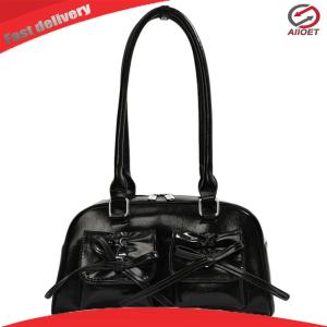 【Alloet】 Women Trendy Handbags Double Pockets PU Leather Stylish Underarm Bag with Bow Daily Commuting Bag Solid Color for Outdoor Party