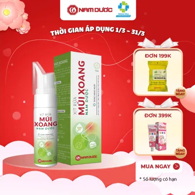 Xịt rửa mũi xoang Nam Dược chai 75ml muối biển và thảo dược giúp xịt sạch thông mũi ngăn ngừa và giảm viêm mũi xoang