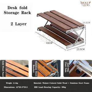 SG STOCK 3-Tier Foldable Desk Shelf Organizer - Solid Wood Top Stainless Steel Frame for Gaming Setup & Office Desk