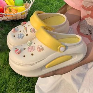 รองเท้าหัวโต รองเท้าเสริมส้น สูง7cm พื้นยาง EVA นุ่มนิ่ม ใส่สบาย สีพาสเทล พร้อมตัวติดน่ารักทุกคู่ #sy186