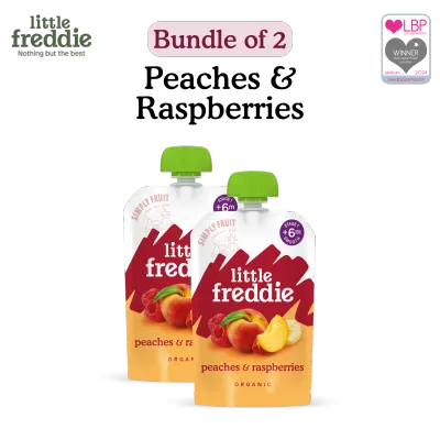 [Bundle of 2] Little Freddie Organic Baby Fruit Puree - Vibrant Peaches and Raspberries 100g