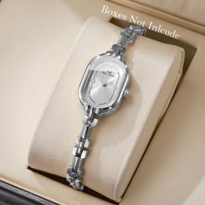 SHIRUI Rhinestone Women Quartz Watch Minimalist Oval Dial Small Dial Watch Fashion Alloy Thin Bracelet Watch Ladies