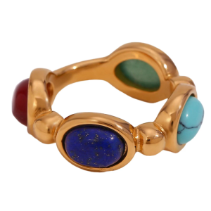 Stylish Stainless Steel Rings with Vibranting Natural Agate Stones Decoration for Women Fashion Accessory Outfits
