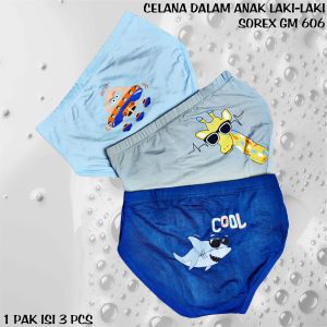 Celana Dalam Anak Laki-Laki Sorex 1 Pak 3 pcs Kode 652 603 604 605 606 670 Size S-XL Bahan Supersoft
