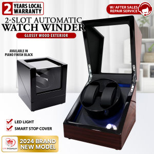 2-Slot Automatic Watch Winder Storage Display with 4 Different Modes (Glossy Wood Fiber)