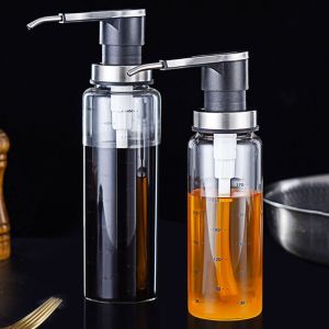 MNTT 300/500ml Oil Bottle Sealed Stainless Steel Sauce Bottle Glass Press Type Seasoning Container BBQ