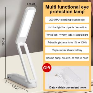 CHENBEN LED Table Lamp 3 Color Dimmable Reading Desk Lamp USB Plug Clip Folding Light Double Head Arm 24W Desktop Reading Light Eyes Protection for Students Studying Room Bedroom Office