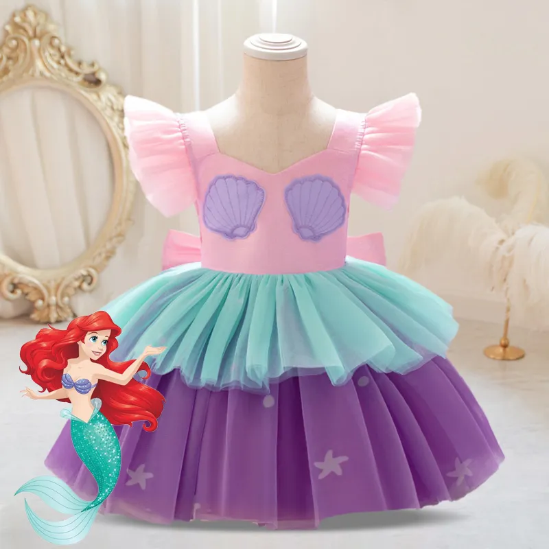 strapless open back dress Posh Peanut Girl's Disney's The Little Mermaid Magical Mermaid Tulle Dress in Blue, 5 Toddler-6 Toddler, Viscose from Bamboo